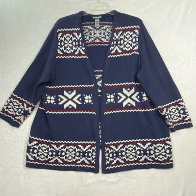 Catherines Woman's Plus Size 1X Red/White/Blue Open Cardigan 3/4 Sleeve V-Neck - Image 1 of 4