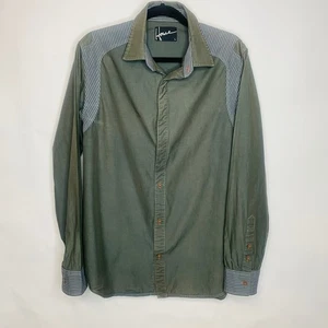Howe Colorblock Green Gray Striped Shirt Sz Large  - Picture 1 of 6