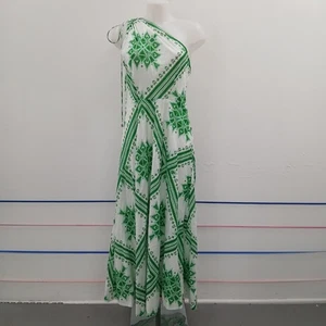 Karen Millen Dress Size M White Green Patterned Midi One Shoulder New RMF-FPL16 - Picture 1 of 8