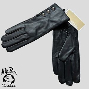 Michael Kors Womens Leather Gloves Tech Gloves Touch Compatible Black Size L