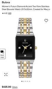 Bulova Quadra Diamond Quartz Black Dial Stainless Ladies Watch NEW Tags Box - Picture 1 of 13