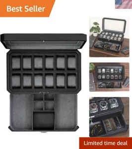 Caja de reloj de cuero de 12 ranuras con cajón valet - Reloj de lujo y joyero D... - Imagen 1 de 10
