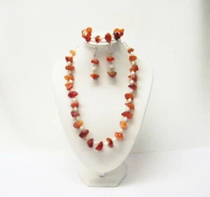 Chunky Natural Red/Orange Carnelian Nugget w/River Shell Bead Necklace/Bracelet/ - Picture 1 of 10
