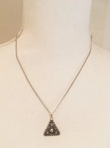 DGS Turkey Sterling Silver 925 Triangle Filigree Flower Pendant 18” Necklace 925 - Picture 1 of 9