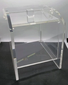 Mod Lucite Ice Bucket Clear Cube Acrylic Square Swing Handle MCM Style Barware - Picture 1 of 6