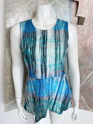 Halston Heritage Blouse Top Blue White Striped Sleeveless Size 6 - Image 1 of 4
