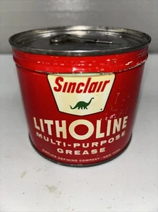 Vintage Sinclair Litholine Mehrzweck Fett Dose ungeöffnet mit Schlüssel Dinosaurier - Bild 1 von 6