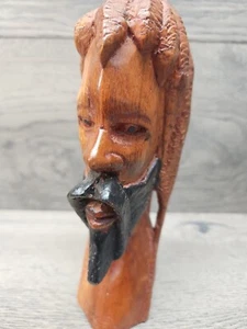 Vintage Hand Carved Wooden Rastafarian Jamaican Man Art Figure Head Bust - Picture 1 of 6