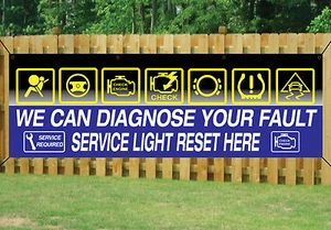 CAR ENGINE DIAGNOSTICS HERE BANNER GARAGE SIGN waterproof PVC with Eyelets - Picture 1 of 1