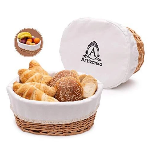 Large Bread Basket For Serving Set 12x9 Wicker Basket With Removable Liner nd C Cover