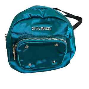 Steve Madden Mini Backpack Convertible Bag Turquoise Satin Silver Hardware