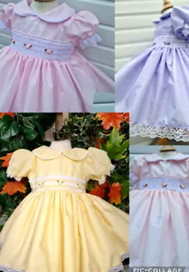 DREAM 0-8 years BABY GIRLS  traditional smocked  twirly dress various colours - Picture 1 of 19