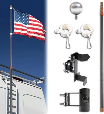 RV Ladder Flagpole Kit, Carbon Fiber Telescopic Flagpole - 20ft Adjustable - Image 1 of 4