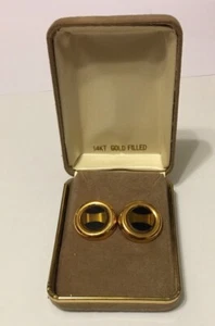 Vintage Gold Filled Tigers Eye Modernist Art Deco Earrings MIB 14K Gold Post - Picture 1 of 5