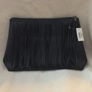 Space NK Schwarz Fransen veganes Leder Kosmetiktasche 12x8,5" Reißverschluss Top - Bild 1 von 7