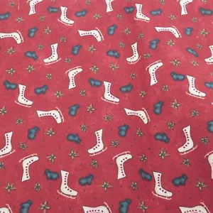 Christmas Cotton Fabric Sandy Gervais Moda Red Ice Skate Mitten 19.5x44 SEE NOTE - Picture 1 of 4