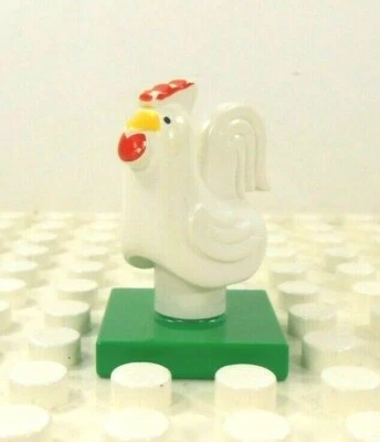 Lego Duplo Figura Gallo Blanco sobre Soporte Verde De Colección Foto 1 de 2