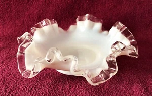 Fenton Silver Crest Milk Glass 6 1/4" Flared Ruffled Compote Candy Dish - Picture 1 of 4