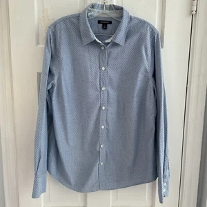 Lands’End Damen blau gepunktet Baumwolle Knopfleiste Langarmshirt Gr. 14 - Bild 1 von 9