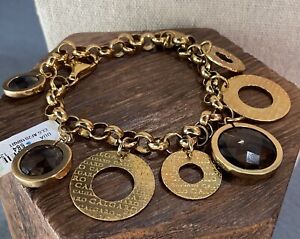 calgaro italy 925 gold vermeil signature circle charms smokey topaz Bracelet 8.5