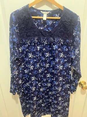 Adonna Blue Floral Nightgown With Lace Trim Long Sleeve Size 2xl - Image 1 of 4