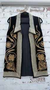 Medieval 60s 1970s Velvet Embroidered Daisy Jones Style Waistcoat Jacket UK 8 - Picture 1 of 18