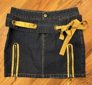 Marithe Francois Girbaud Vtg Y2k Yellow Ribbon Mini Skirt Women’s Size 27 Zipper - Picture 1 of 8