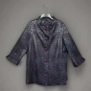 Ellen Tracy Animal Print Longline Jacket Black Silver Shimmer Medium NWT - Picture 1 of 8