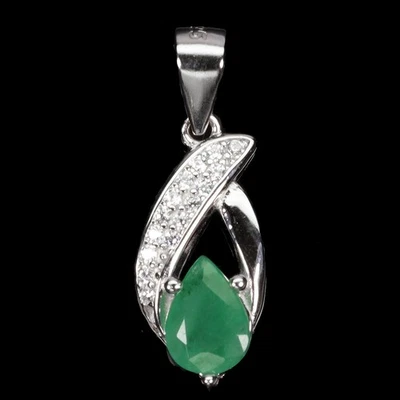 Colgante de plata de ley 925 pera esmeralda 6x4 mm joyas de piedras preciosas naturales Foto 1 de 4