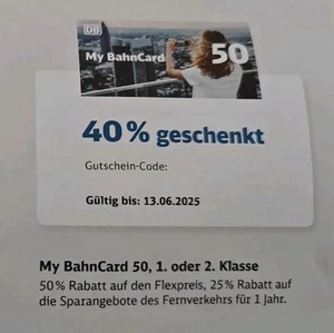 My BahnCard 50 Deutsche Bahn 40% Rabatt Gutschein - Bild 1 von 1