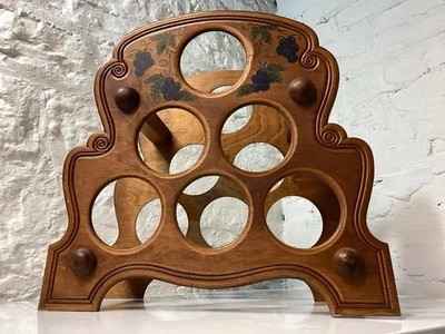 Vintage Handcrafted Solid Wood 6 Bottle Decorative Countertop Wine Rack Display - Image 1 of 4