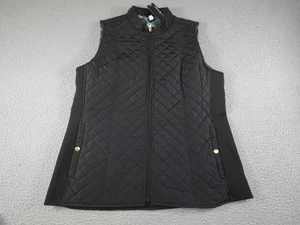 Kim Rogers Vest Womens Large Black Quilted Zip Front Plaid Lined Sleeveless - Picture 1 of 8