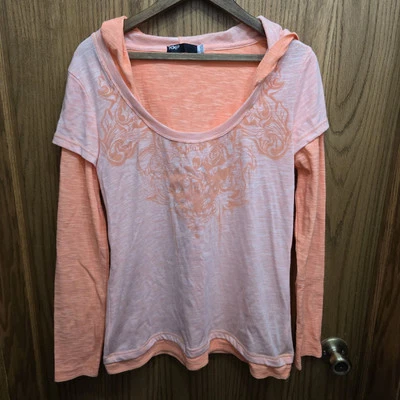 Vintage Y2K Fox Racing Hooded Shirt Long Sleeve Womens XL Neon Coral Pink - Image 1 of 4