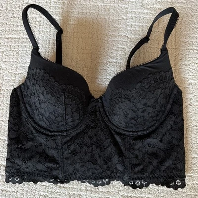 Victorias Secret Body by Victoria Lined Demi Black Lace Bustier Bra Size 34C - Image 1 of 4