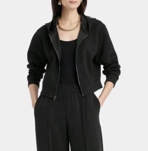 Women’s A New Day Cropped Scuba Knit Full Zip Hoodie Black L Retail $28 - Picture 1 of 7