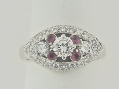 Vintage 14K White Gold Natural 1.05ctw Diamond Ruby Ring Size 6.75 - Image 1 of 4
