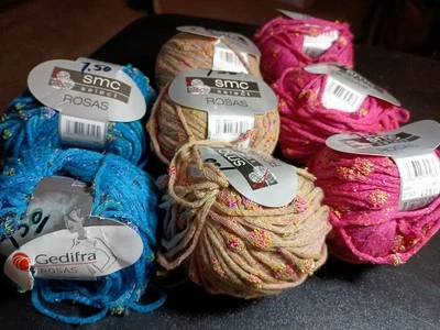 批量 8 件 Gedifra/SMC Rosas 花朵细节精纺棉混纺纱线   — 第 1/3 张图片