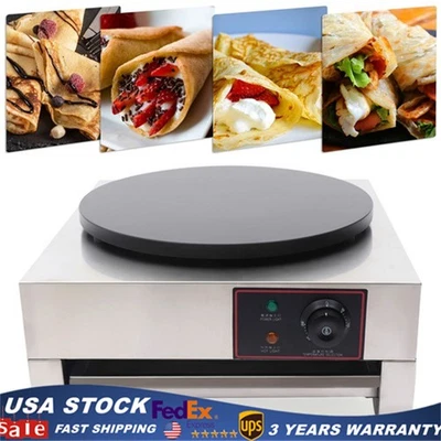 Máquina de panquecas para crepe 40cm 16"" placa antiaderente chapa de aço comercial - Imagem 1 de 4
