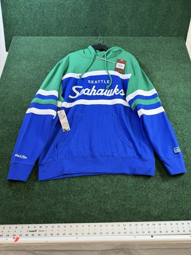 Felpa con cappuccio pullover uomo M&N Royal Seattle Seahawks Head Coach taglia 2X large $110