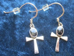 Pair of Sterling Silver Hand Made Egyptian Ankh Earrings Circa 1960 - Picture 1 of 2