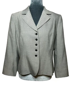 Tahari Arthur Levine Womens Blazer Gray Herringbone Baste Stitch Collar 10P - Picture 1 of 9