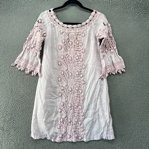 Temptation Positano Dress Womens Medium Crochet Mini BOHO Lace Linen * - Picture 1 of 11