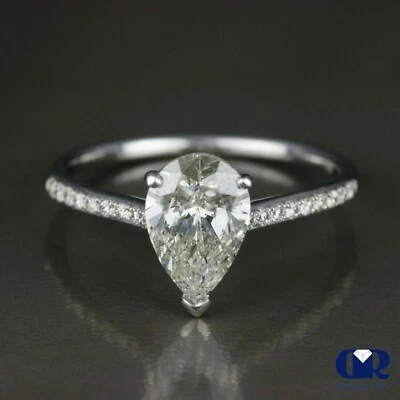 Natural 1.44 Ct Pear shape Diamond Solitaire Wedding Engagement Ring 14KWG - Image 1 of 4