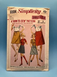 Vintage 1960s Simplicity 6594 Teen Skirt 2 Lengths Pre-Cut Dress Pattern 14 26 - Picture 1 of 2