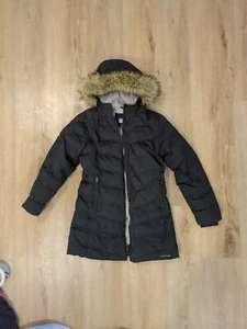 Lands' End Primaloft Quilted Sherpa Puffy Jacket Hood Girl's size Large 14 Black - Picture 1 of 3