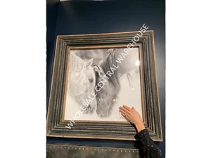 WESTERN HORSE PRINT AGED WOOD & METAL FRAME WALL ART UNDER GLASS 51110 - Picture 1 of 5