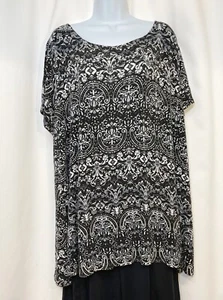 JONES & CO. New York Size 3X Black White Royal Stretch Scoop Neck Tunic Top - Picture 1 of 5