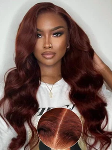 UNice Glueless Wear Go Reddish Brown Body Wave Precut Lace Front Human Hair Wig - Picture 1 of 9