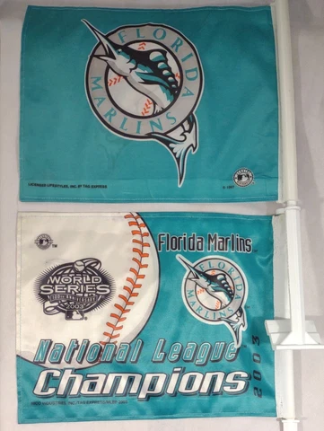 (2) 1997 RETRO Florida Marlins Baseball Logo & 2003 National Champion Car Flag Cover