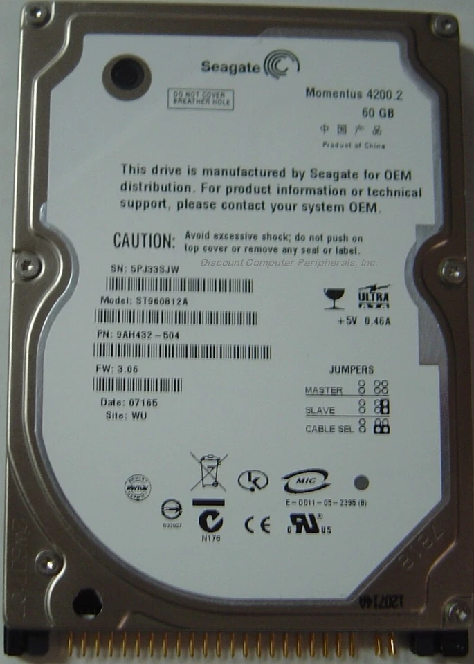 60GB 2.5" IDE Seagate ST96812A 9.5MM 44PIN Drive Tested Good Our Drives Work - Image 1 of 1